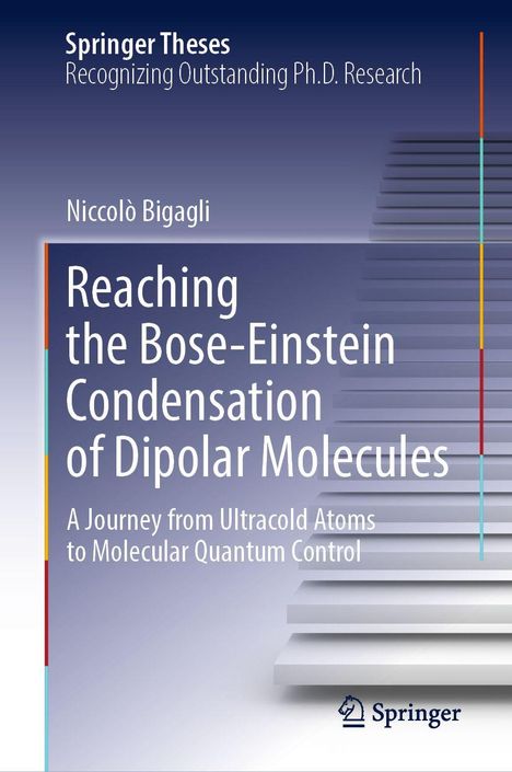 Titel: "Reaching the Bose-Einstein Condensation of Dipolar Molecules". Treppenartige Illustration im Hintergrund. Logo von Springer.