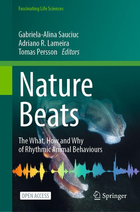 "Nature Beats: The What, How and Why of Rhythmic Animal Behaviours" mit Meeresbewohner und bunter Schallwelle darunter.