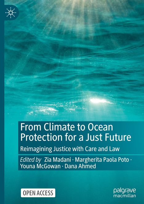 "From Climate to Ocean Protection for a Just Future" steht über einem blauen, welligen Ozeanhintergrund mit Lichteffekt.
