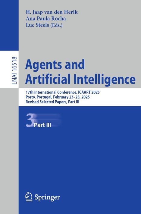Oben Namen der Herausgeber, darunter Titel: "Agents and Artificial Intelligence", Konferenzdetails, Springer-Logo.