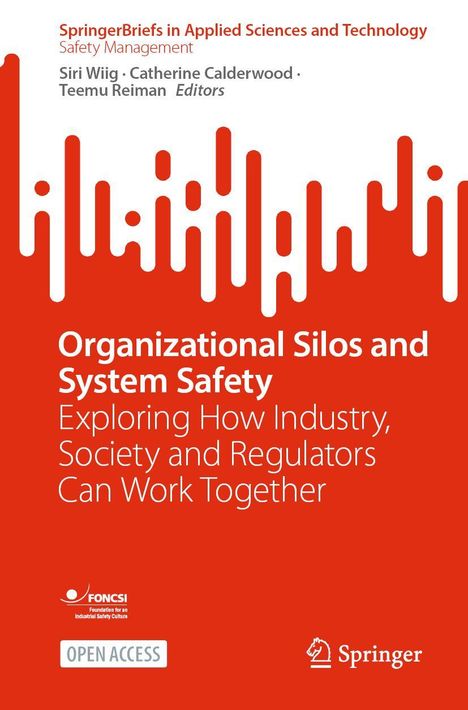 „Organizational Silos and System Safety“ in Weiß auf einem roten Hintergrund mit einem stilisierten Grafikmuster oben.