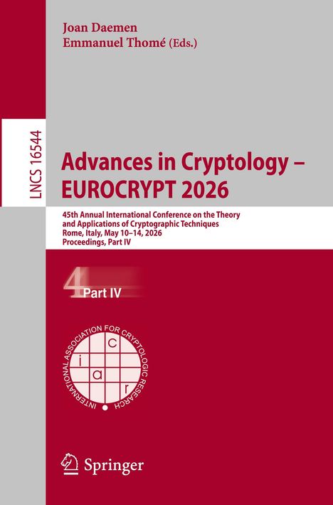 Buchtitel: "Advances in Cryptology – EUROCRYPT 2026", rote und graue Farbgestaltung, Springer-Logo unten.