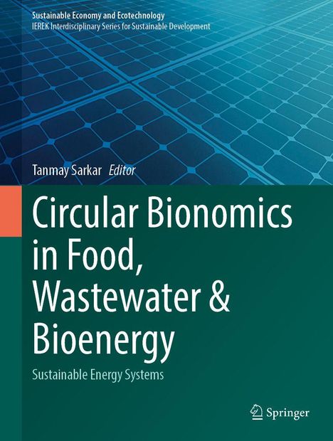 "Circular Bionomics in Food, Wastewater & Bioenergy" steht groß auf grünem Hintergrund. Darüber ein abstraktes Muster.