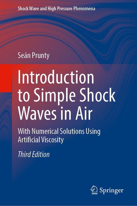"Introduction to Simple Shock Waves in Air" von Seán Prunty, dritte Auflage, blau-roter Hintergrund, Springer-Logo.