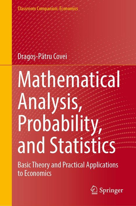 "Mathematical Analysis, Probability, and Statistics" von Dragoș-Pătru Covei, Springer. Roter Hintergrund mit Wellenmuster.