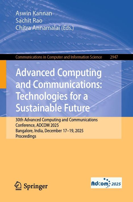 Buchtitel: "Advanced Computing and Communications: Technologies for a Sustainable Future", Konferenzdetails darunter.