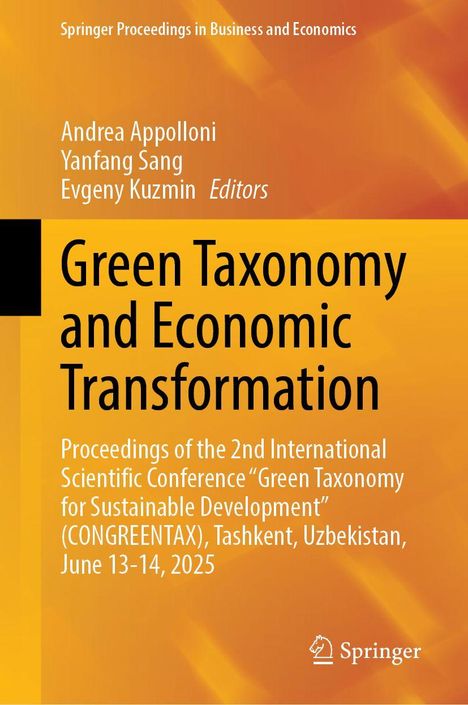 Buchtitel: "Green Taxonomy and Economic Transformation". Gelber Hintergrund, Springer-Logo unten rechts.