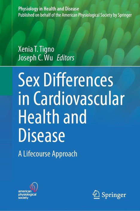 „Sex Differences in Cardiovascular Health and Disease: A Lifecourse Approach“. Grüner und blauer Hintergrund. Zwei Logos.