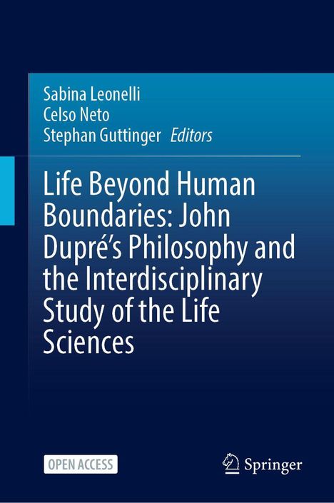 "Life Beyond Human Boundaries" Buchcover mit Autoren Sabina Leonelli, Celso Neto, Stephan Guttinger. Springer-Logo.