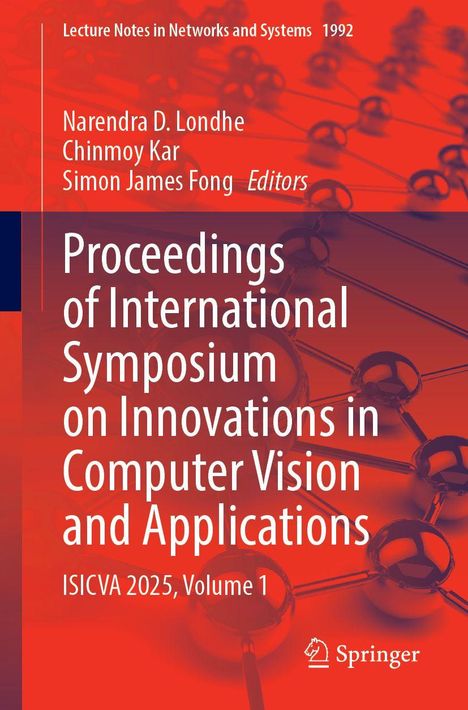 Text: "Proceedings of International Symposium on Innovations in Computer Vision and Applications, ISICVA 2025, Volume 1". Ein wissenschaftliches Buchcover, orangefarbenes Molekülbild im Hintergrund.