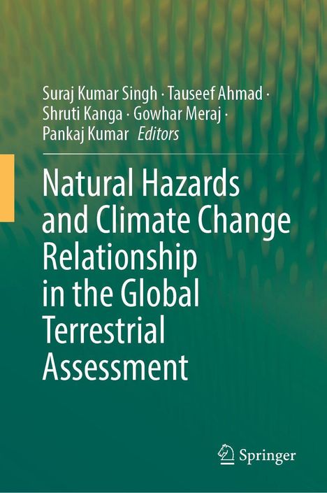 Titel: "Natural Hazards and Climate Change Relationship in the Global Terrestrial Assessment". Grüner Hintergrund. Springer-Logo.