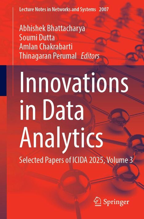 "Lecture Notes in Networks and Systems 2007. Innovations in Data Analytics. Springer-Logo. Hintergrund in Rot mit Netzstruktur."
