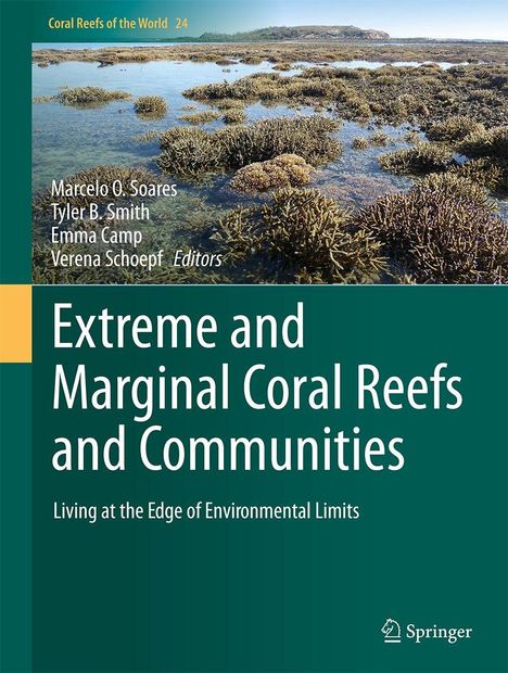 Buchtitel: "Extreme and Marginal Coral Reefs and Communities". Korallenriffe im flachen Wasser, naturbelassen.
