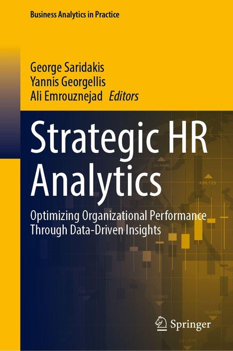 Titel "Strategic HR Analytics". Gelb-blauer Hintergrund, Diagramme and das Springer-Logo unten.