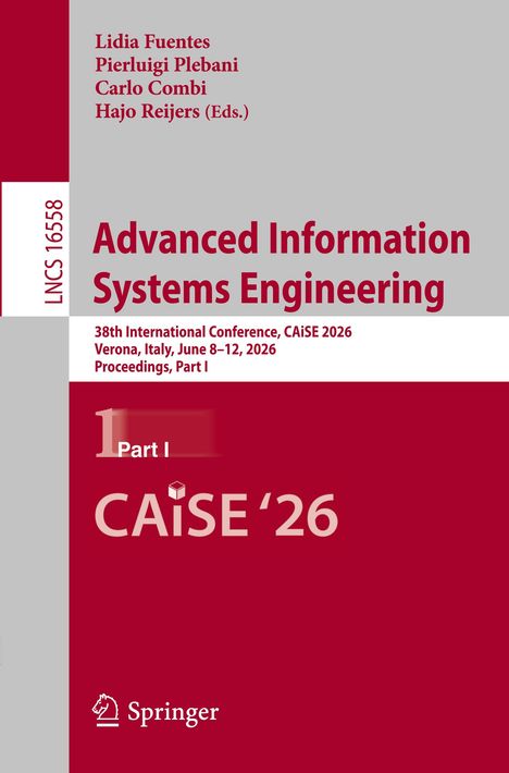 Text: „Advanced Information Systems Engineering“, „CAiSE '26“. Konferenz in Verona, Juni 2026. Rot-graues Cover, Springer-Logo.