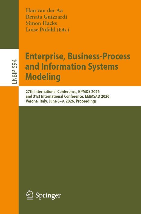 Titel: Enterprise, Business-Process and Information Systems Modeling. Autoren: Han van der Aa et al. Springer Logo.