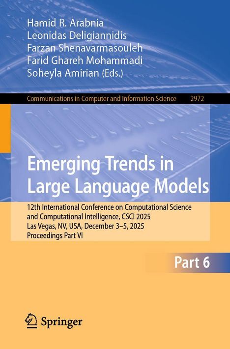Emerging Trends in Large Language Models, Konferenz CSCI 2025 in Las Vegas. Springer-Logo unten. Oben Namen der Herausgeber.