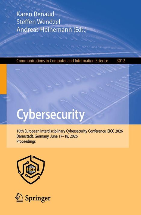 Titel: Cybersecurity. Konferenz in Darmstadt, Juni 2026. Unten ein Springer-Logo, oben blaue digitale Hintergrundgrafik.