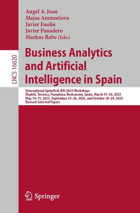 Titel: Business Analytics and Artificial Intelligence in Spain. Herausgeber: Angel A. Juan, Majsa Ammoriova. Springer-Logo.