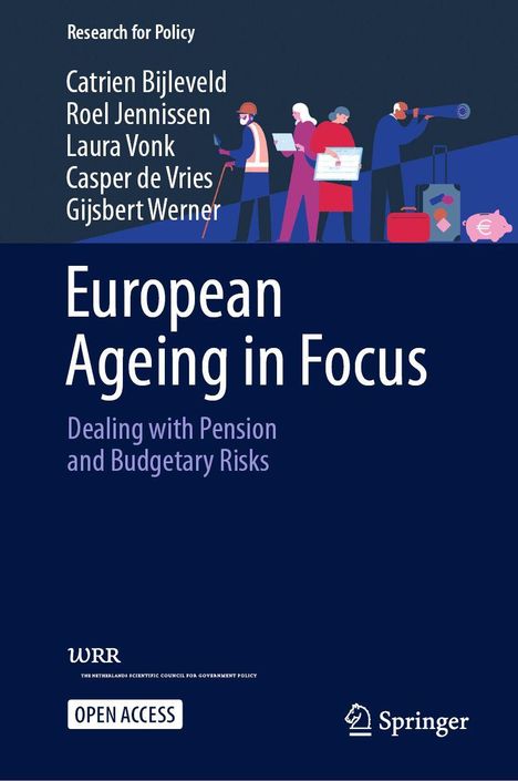 Buchtitel: "European Ageing in Focus". Autoren: Catrien Bijleveld, Roel Jennissen, Laura Vonk. Illustration mit Personen.