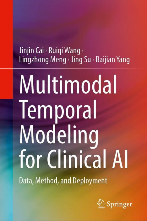 Buchtitel „Multimodal Temporal Modeling for Clinical AI“, Autorenliste oben. Hintergrund in Rot- und Blautönen.