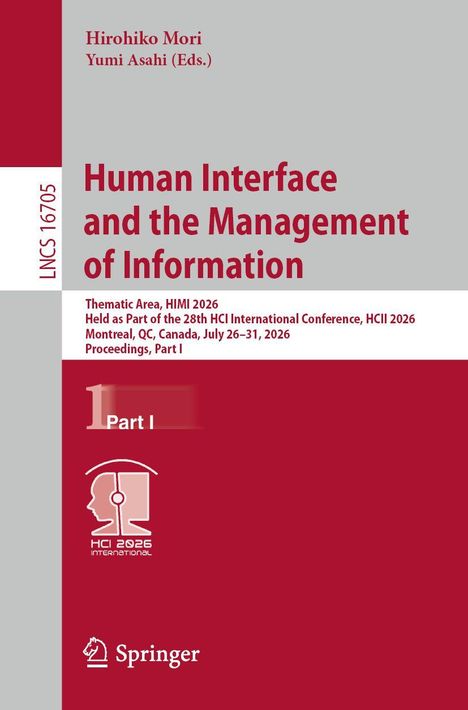 "Human Interface and Management of Information" in großen roten Buchstaben, darunter "Part I". Springer's Logo unten.