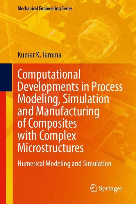 Buchtitel: "Computational Developments in Process Modeling, Simulation and Manufacturing of Composites with Complex Microstructures". Gelber Hintergrund mit geometrischen Formen.
