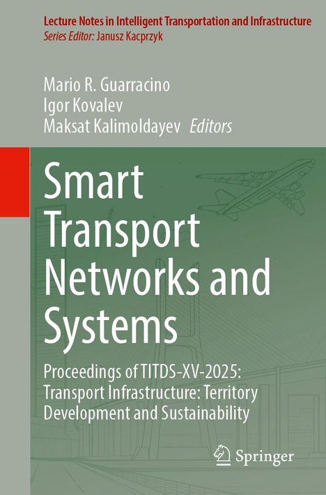 "Smart Transport Networks and Systems" auf grauem Hintergrund, mit Skizze eines Flugzeugs und Brücke, Springer-Logo unten rechts.