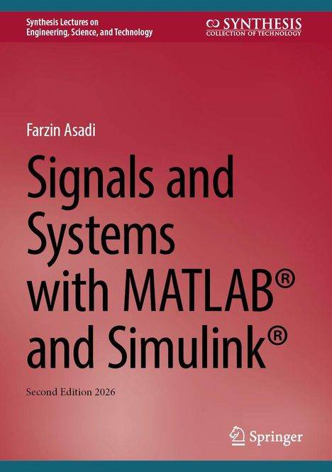 Titel: "Signals and Systems with MATLAB and Simulink" von Farzin Asadi. Rotes Cover, Springer-Logo unten rechts.