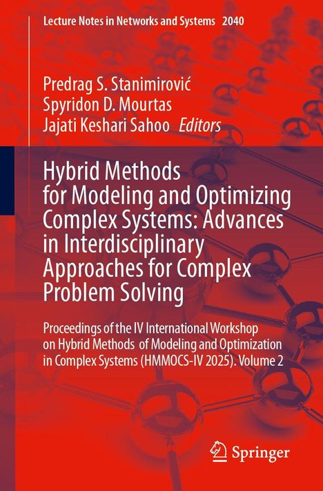 Text: "Hybrid Methods for Modeling and Optimizing Complex Systems." Rote Hintergrundgrafik mit Netzstrukturen.