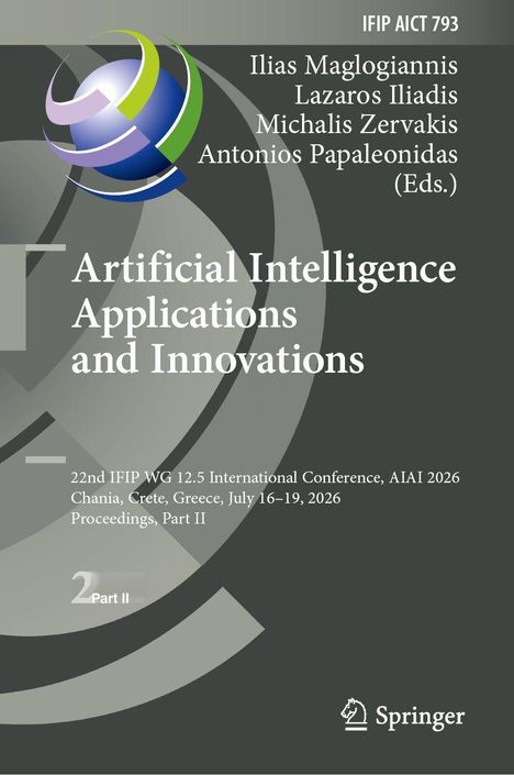 Text: "Artificial Intelligence Applications and Innovations", "Springer". Oben links farbiges Kugel-Logo.