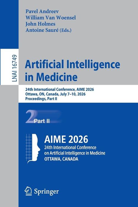 „Artificial Intelligence in Medicine“, AIME 2026, Ottawa, Canada, 24th International Conference. Blaues Layout. Springer-Logo.