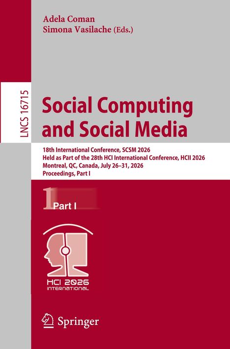 Adela Coman, Simona Vasilache (Eds.), Social Computing and Social Media, Springer, mit Konferenz-Logo.