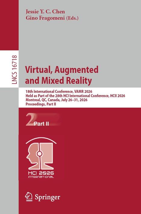 Text: Jessie Y.C. Chen, Gino Fragomeni (Eds.), Virtual, Augmented and Mixed Reality, Springer. Roter Hintergrund, Kopflogo.
