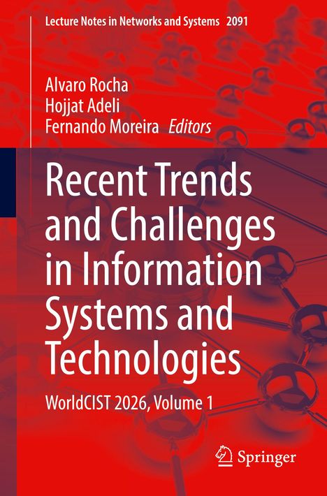 Titel: "Recent Trends and Challenges in Information Systems and Technologies". Hintergrund in Rot mit Netzwerkstruktur.