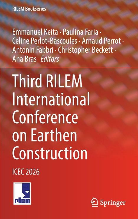 „Third RILEM International Conference on Earthen Construction ICEC 2026“, rote Hintergrundgrafik, RILEM-Logo.