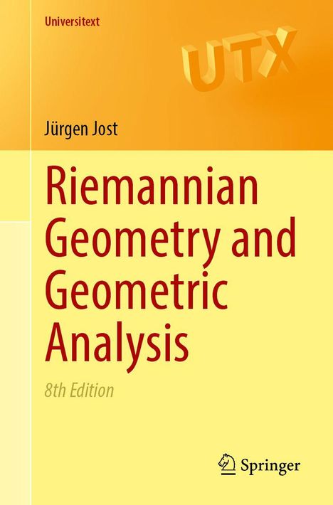 Titel: "Riemannian Geometry and Geometric Analysis, 8th Edition". Schrift groß, in Rot. Springer-Logo unten.