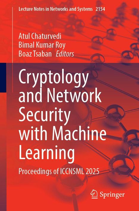 "Cryptology and Network Security with Machine Learning, Proceedings of ICCNSML 2025." Rotes Cover mit Molekülgrafik.