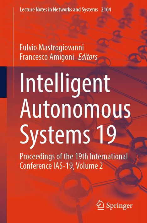 "Intelligent Autonomous Systems 19" in weißem Text, Hintergrund zeigt ein Molekülmodell in orange und dunkelrot.