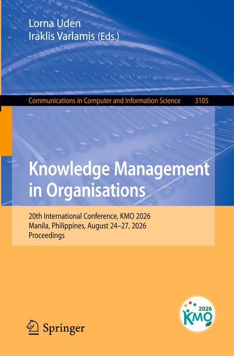 Titel: Knowledge Management in Organisations. Konferenz: KMO 2026, Manila, Philippinen, 24.–27. August 2026. Springer-Logo.