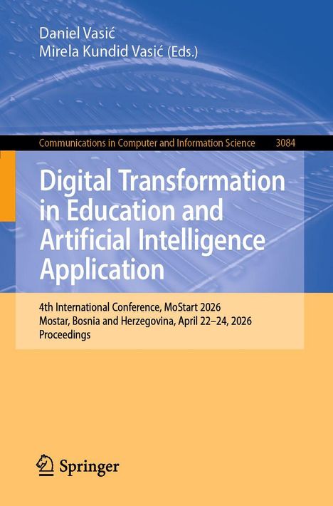 Buchtitel in Weiß: "Digital Transformation in Education and Artificial Intelligence Application". Springer-Logo unten.