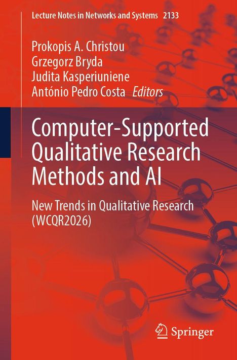 "Computer-Supported Qualitative Research Methods and AI" auf einem roten Hintergrund mit Molekülstruktur, Springer-Logo.