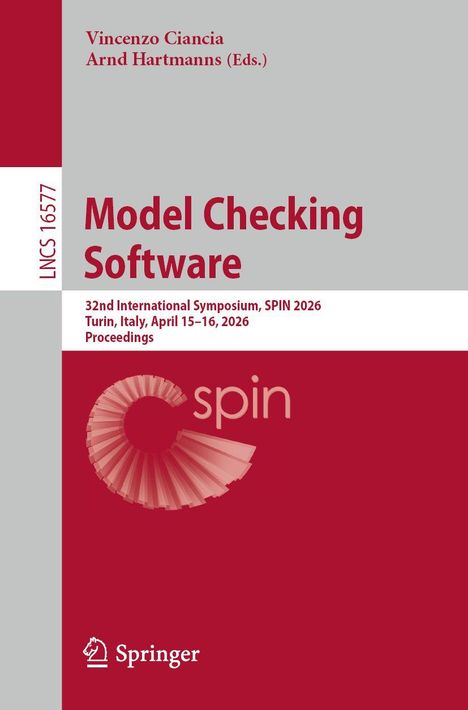 Oben steht: "Vincenzo Ciancia, Arnd Hartmanns (Eds.)", unten: "Model Checking Software". Roter Hintergrund, Spirallogo.