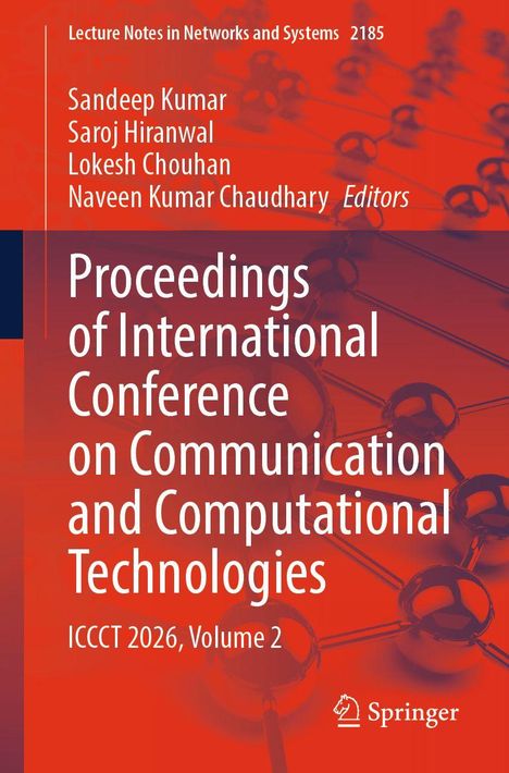 Titel: "Proceedings of International Conference on Communication and Computational Technologies, ICCCT 2026, Volume 2". Hintergrund: Molekülstruktur in Rot.