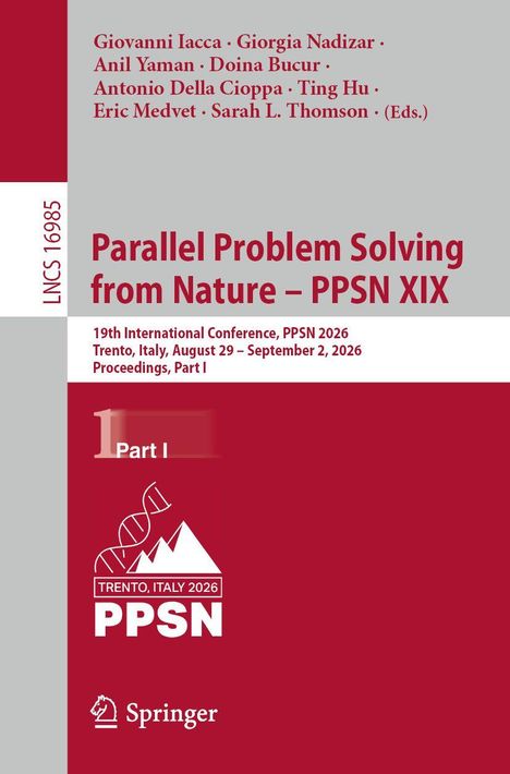 Titel: "Parallel Problem Solving from Nature – PPSN XIX". Autoren, Konferenzort, Logo mit DNA-Strang und Bergen.