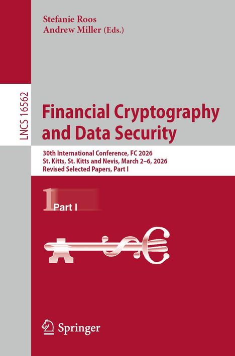 Oberer Text: Stefanie Roos, Andrew Miller (Eds.). Titel: Financial Cryptography and Data Security. Rotes Springer-Logo.