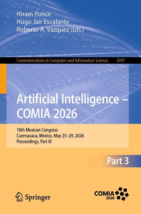 "Artificial Intelligence – COMIA 2026" steht in Weiß auf blauem Hintergrund, mit gelbem Abschnitt unten.