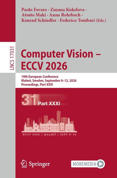 "Computer Vision – ECCV 2026, Malmö, Sweden, September 8–12, 2026. Illustration mit Skyline und rotem Hintergrund."