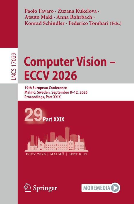 Text: "Computer Vision – ECCV 2026. 19th European Conference, Malmö, Sweden, September 8–12, 2026." Darüber grauer und roter Hintergrund.