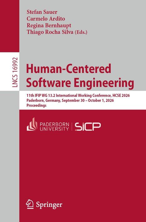 "Human-Centered Software Engineering" in großen Buchstaben, darunter Konferenzdetails. Paderborn University Logo.